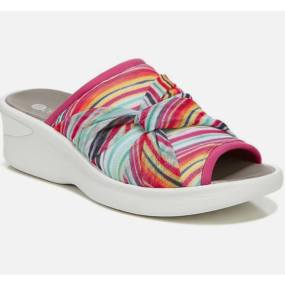 Bzees Smile II‎ Washable Slide Wedge Sandal Wave Stripe Fabric Sz 6.5 Ne… - Picture 1 of 8